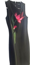 Halston Sheath Dress Black/Pink/Green Floral Cowl Neck Sleeveless Knee 6