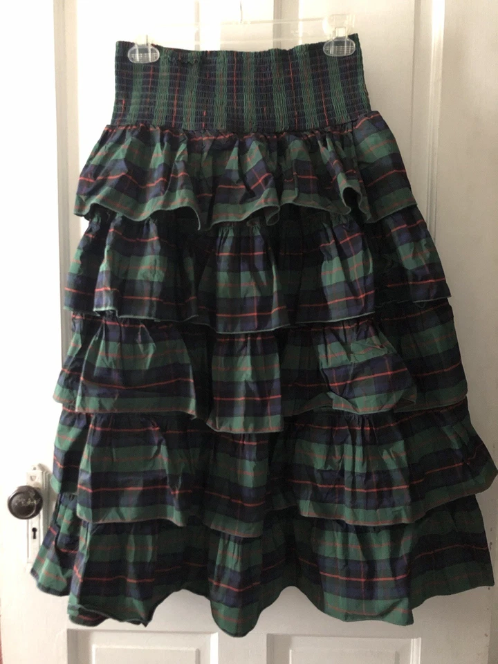 Falda midi Urban Outfitters verde a cuadros de tafetán en capas XS NUEVA CON ETIQUETAS Foto 3 de 4