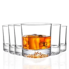 Whiskey Glasses Set of 6 with Unique Raised Mountain Base, Premium Crystal Bo...