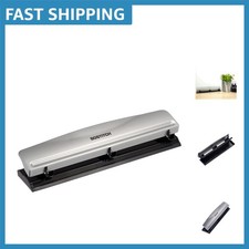 Durable 12-Sheet Capacity 3-Hole Punch with Rubber Base Elegant Silver Finish