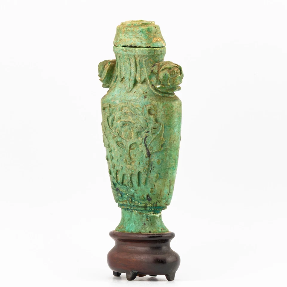 Антикварный китайский камень архаичная маска зеленого зверя подставка для ног Цин 19 в. - Изображение 3 из 4