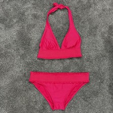 Tommy Hilfiger Smocked Halter Bikini Set Magenta Pink XL Swim Bottoms Med Top