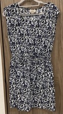 Loft Womens Sleeveless Blue /white Round Neck Elastic Waist Dress Size S
