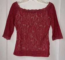 Y2K Fairy Lined Lace Coral Stretch Off Shoulder Top Moda International M