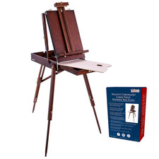 U.S. Art Supply Large Walnut French Easel Adjustable Plein Air Easels Beechwood