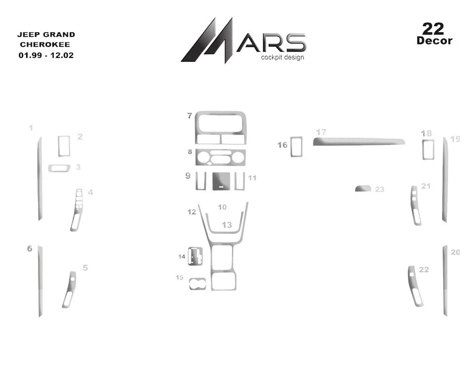 Kit de molduras de tablero de aspecto de madera Jeep Grand Cherokee 1999-2002 revestimiento de panel Foto 3 de 4