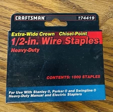 Craftsman USA 9-74419 1/2" Extra-Wide Crown Chisel-Point Wire Staples HD 1000ea.