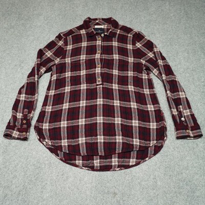 American Eagle Women's Top L Red Plaid Boyfriend Fit Flannel