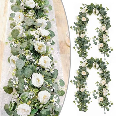 Seidenblumen Eukalyptus Girlande mit zarten Rosen für atemberaubende Dekorationen