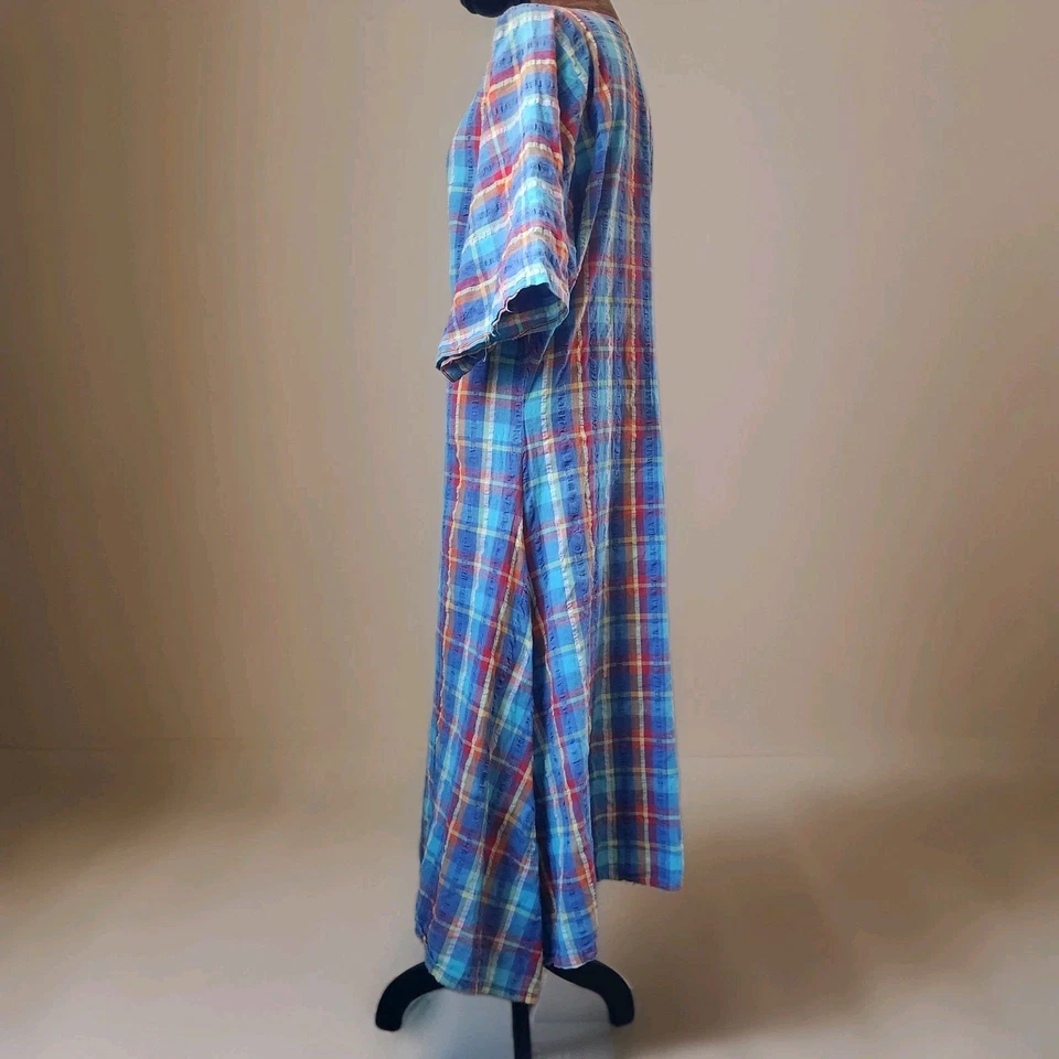 Vestido vintage a cuadros para mujer hecho a mano dobladillo asimétrico colorido ligero Foto 2 de 4