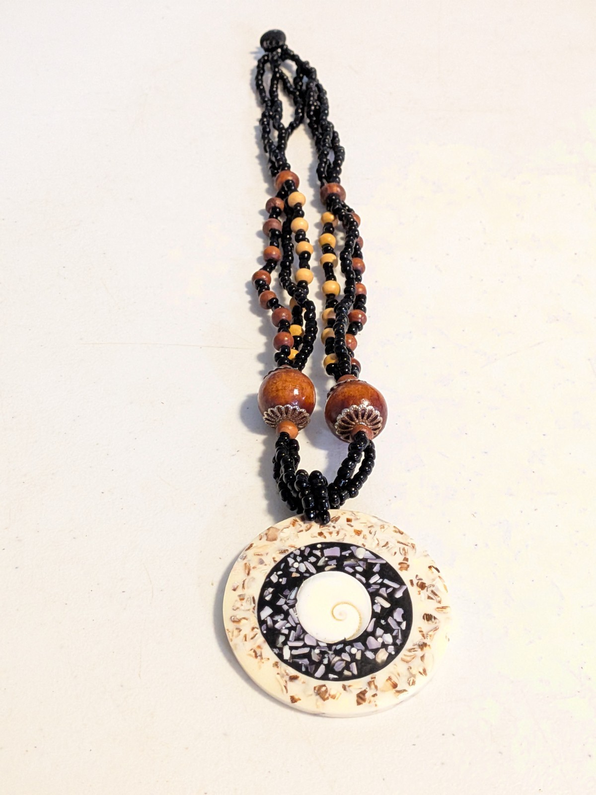 Abalone shell pendant seed bead statement necklac… - image 5