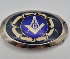 VTG Masonic Belt Buckle Featuring a Prominent Blue and Cream Enamel Design
