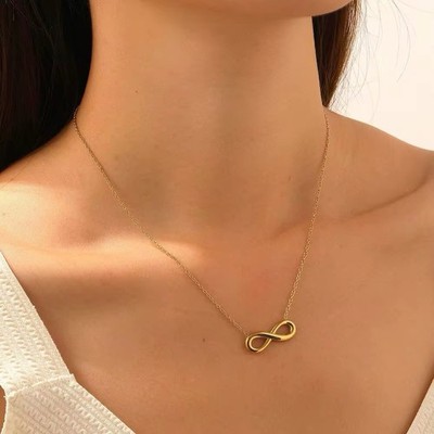 Gold Tone Infinity Symbol Dainty Delicate Statement Necklace