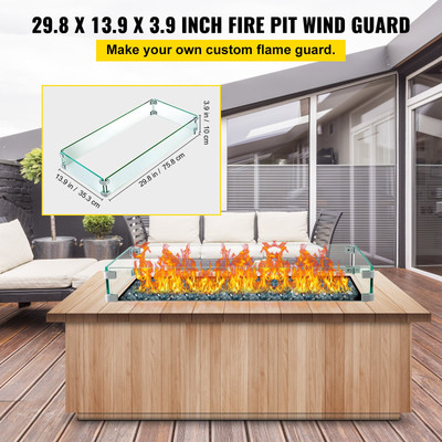 Fire Pit Wind Guard Fire Pit Tempered Glass Wind Guard Fence (29.5 x 13.6 x 4 I