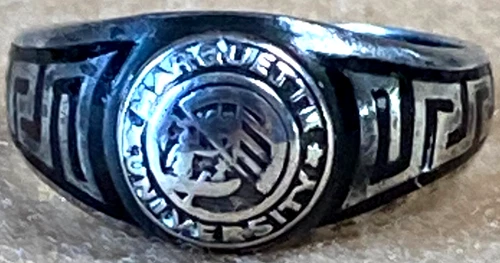 MARQUETTE UNIVERSITY STERLING SILVER CLASS RING 3.3 GRAMS EARLY 1900'S HALLMARK