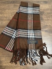 100 Cashmere Hand Tailored Brown Plaid Winter Scarf Tartan 12x60