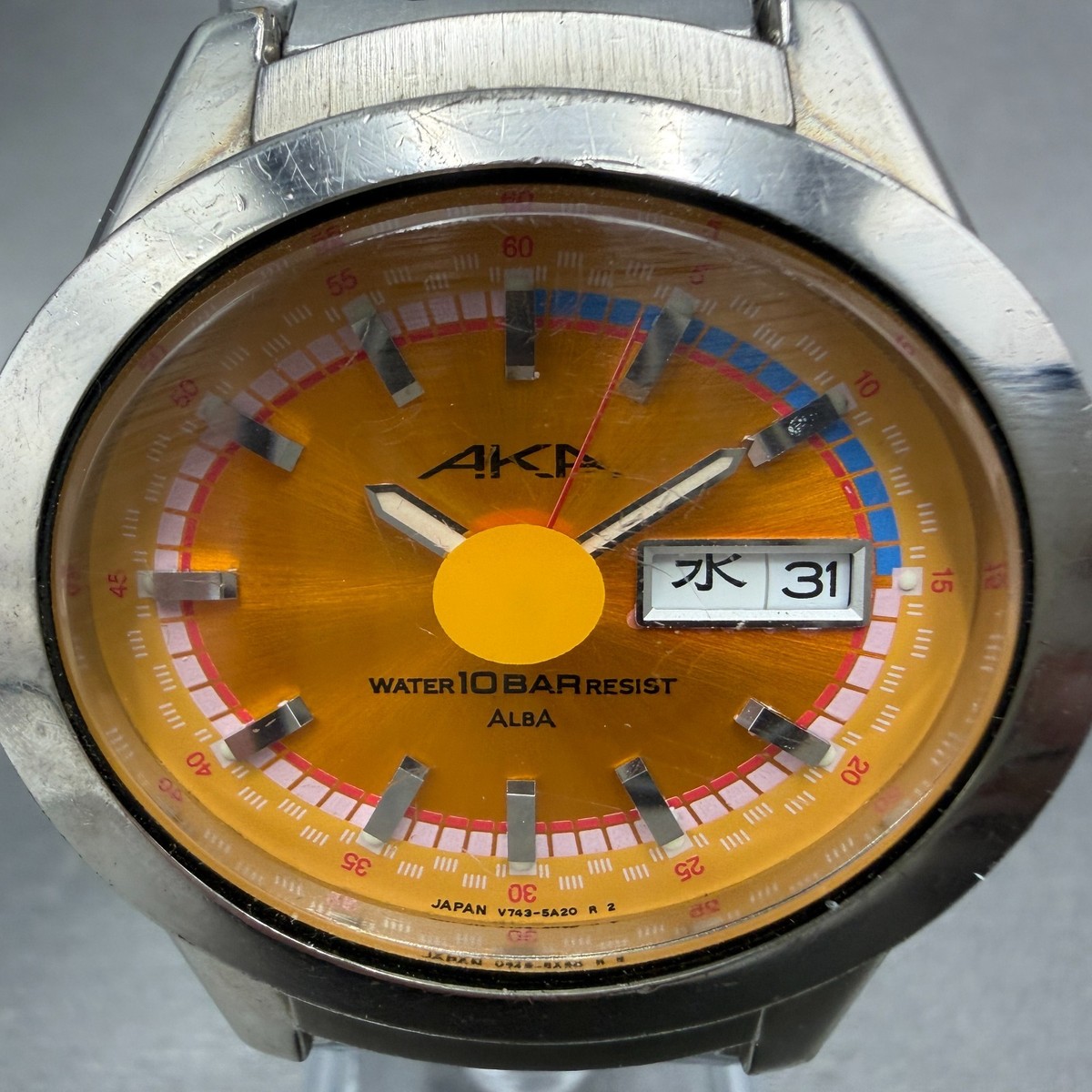 Seiko Alba AKA Watch Men 42mm Orange Dial Steel Daydate READ