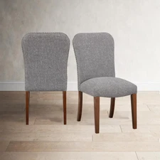 Ashen Grey Durable Dining Chair in Performance Fabric with Nail Heads-Set of 2