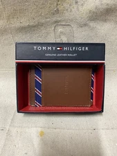 Men’s Tommy Hilfiger Brown Bifold Flag Logo Leather Bifold Wallet Cardholder NEW