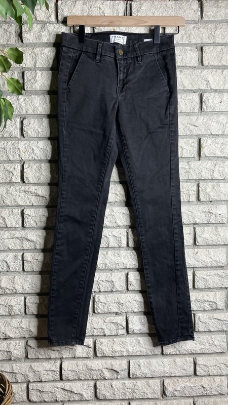 FRAME Le High Skinny Tuxe Jeans Size 26 Stretch Black Slit Pockets