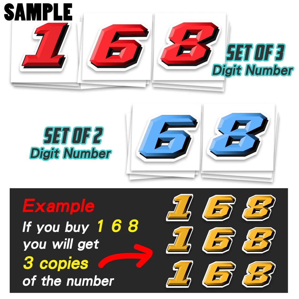 3 x Pegatinas Número Personalizadas Vinilo S38 Para TM MX100 MX85 KX85 RM85 YZ85 CX65 Foto 4 de 4