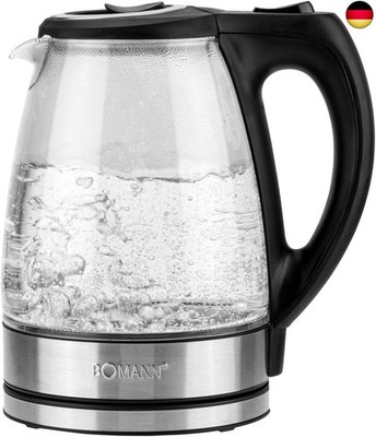 Bomann  Wasserkocher Edelstahl 1,7 Liter | BPA frei | Glaswasserkocher | 2200W 
