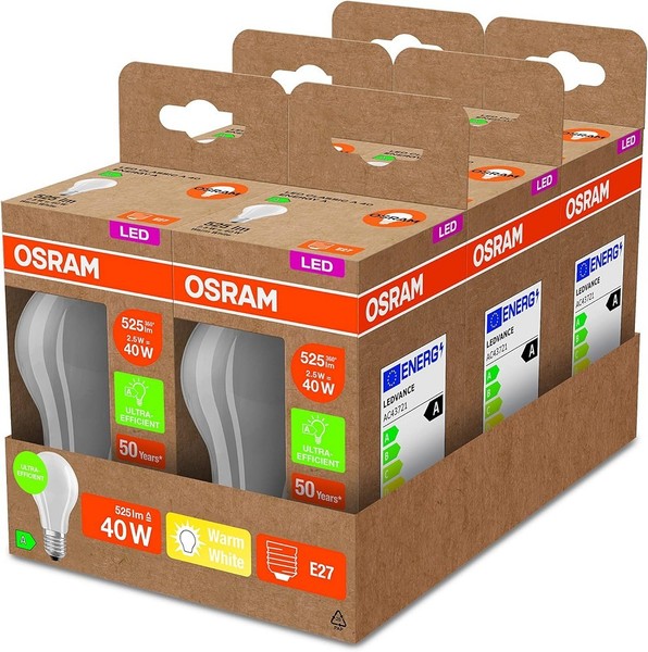 6 X Osram E27 Led Leuchtmittel Leistungsstark & Besonders Effizient 2,5W = 40W-image