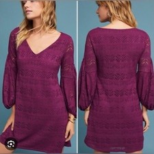 Anthropologie Maeve Laila Purple Lace Balloon Sleeve Mini Dress Size M