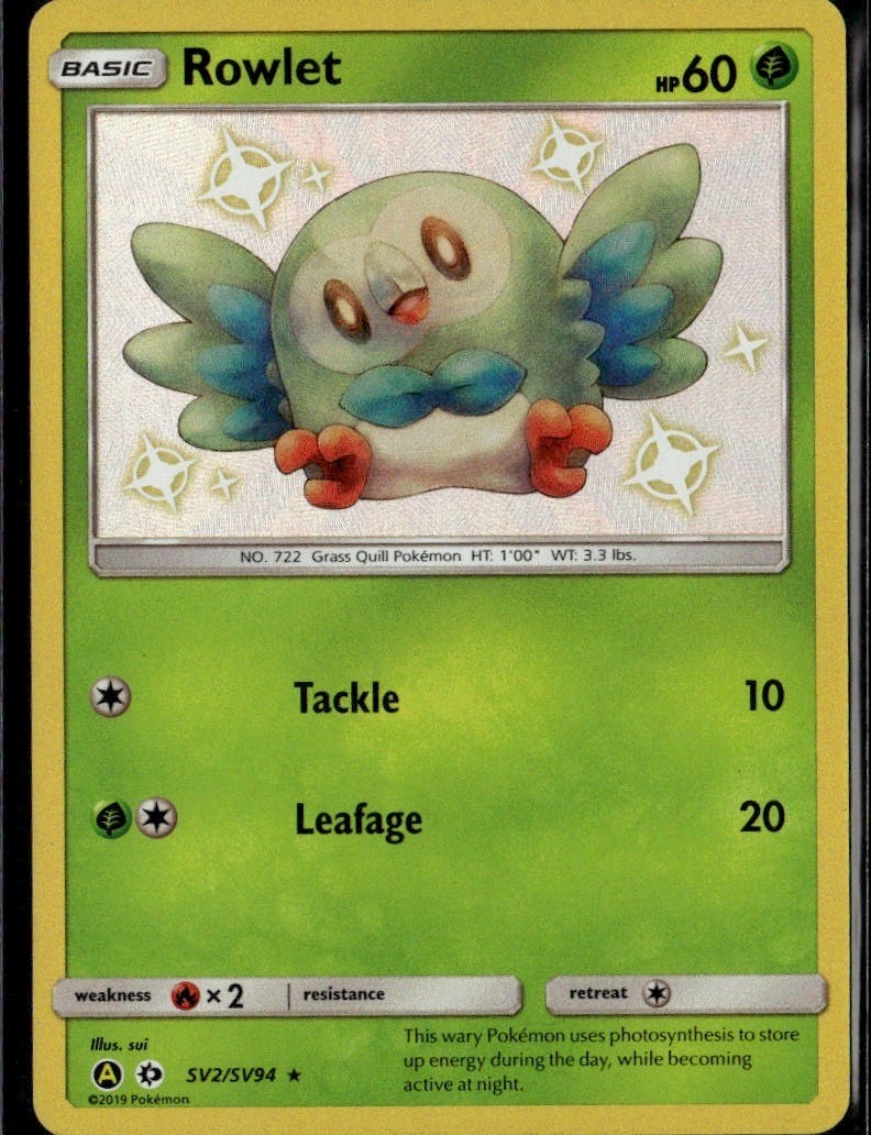 Rowlet Shiny Holo Rare Hidden Fates: Shiny Vault SV2/SV94 Grass Holofoil Pokemon