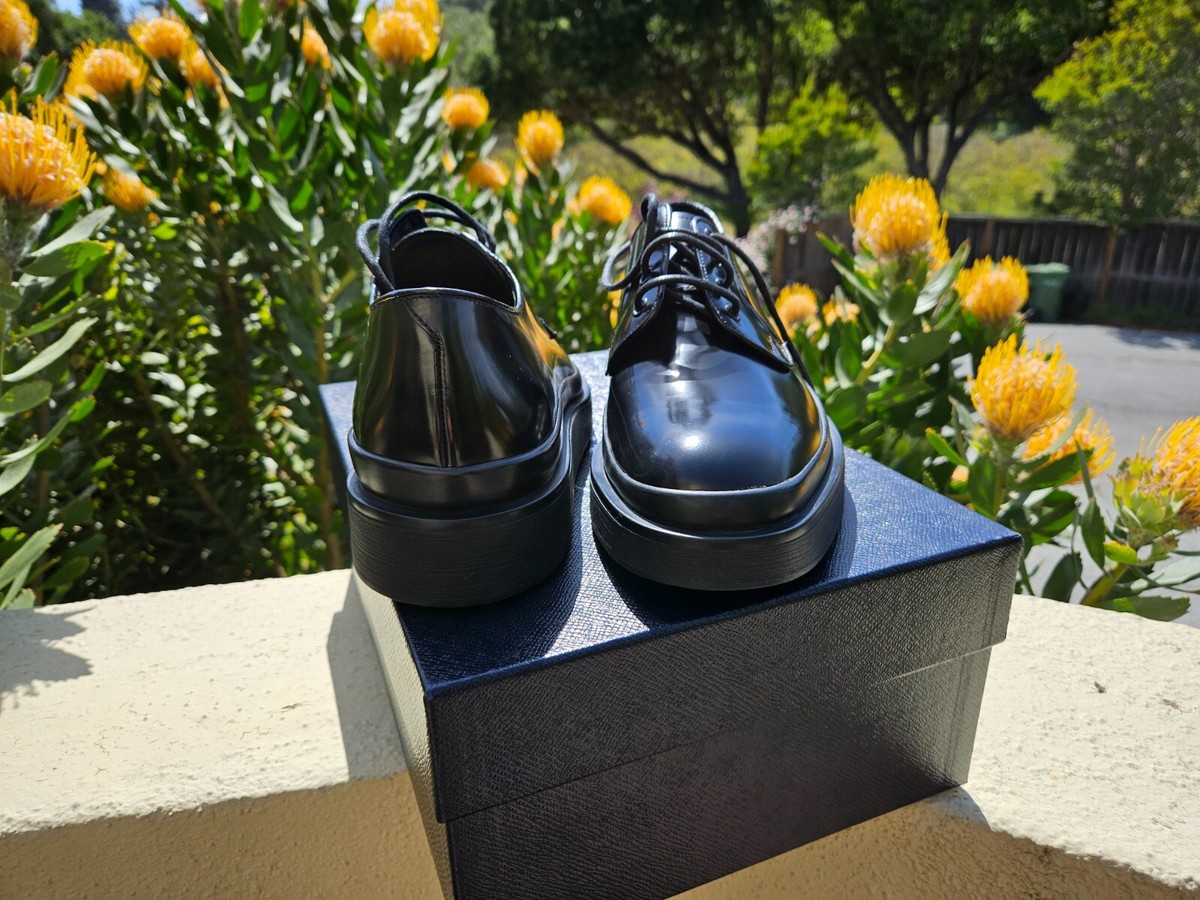 Prada calzature uomo spazzolato fume Nero calf leather size UK 9