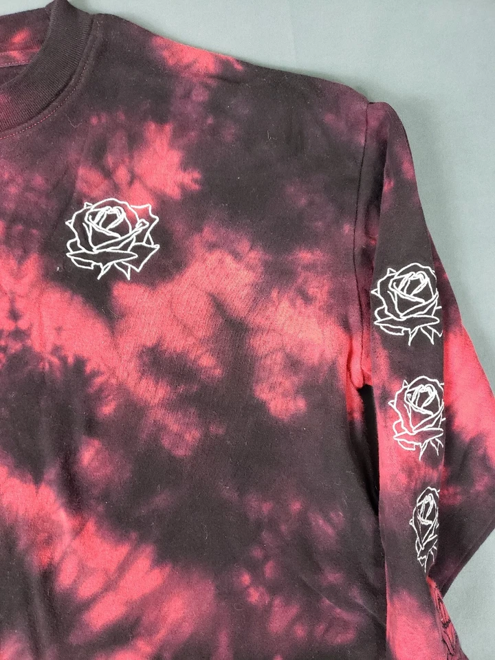 Empyre Tie Dye Lavado Ácido Manga Larga XS Negro/Rojo Rosas Bordadas Floral Foto 2 de 4