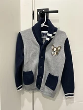 Janie and Jack Boy's Grey Blue Bulldog Cardigan Sweater Shawl Collar 5