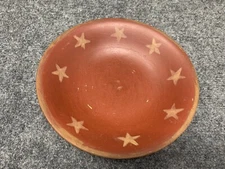 Wooded Painted Bowl With Star Pattern Handmade Country Decor Folkart Primitive