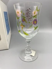 Vintage Hand Painted And Etched Studio Nova Wildflowers Stemmed Goblets Set of 4
