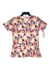 Scrubaid Tapered Fit Snowman Women's 3 Pockets V-Neck Print Scrub Top Sz. M NWT