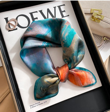 100 Mulberry Silk 21" Square Scarf Women Neckerchief Wrap Oil Painting Print