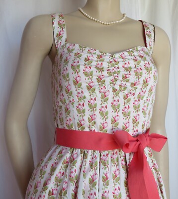 Laura Ashley Kleid 40 Rosen Hochzeit weiß rosa geblümt Baumwolle Sommer  neu