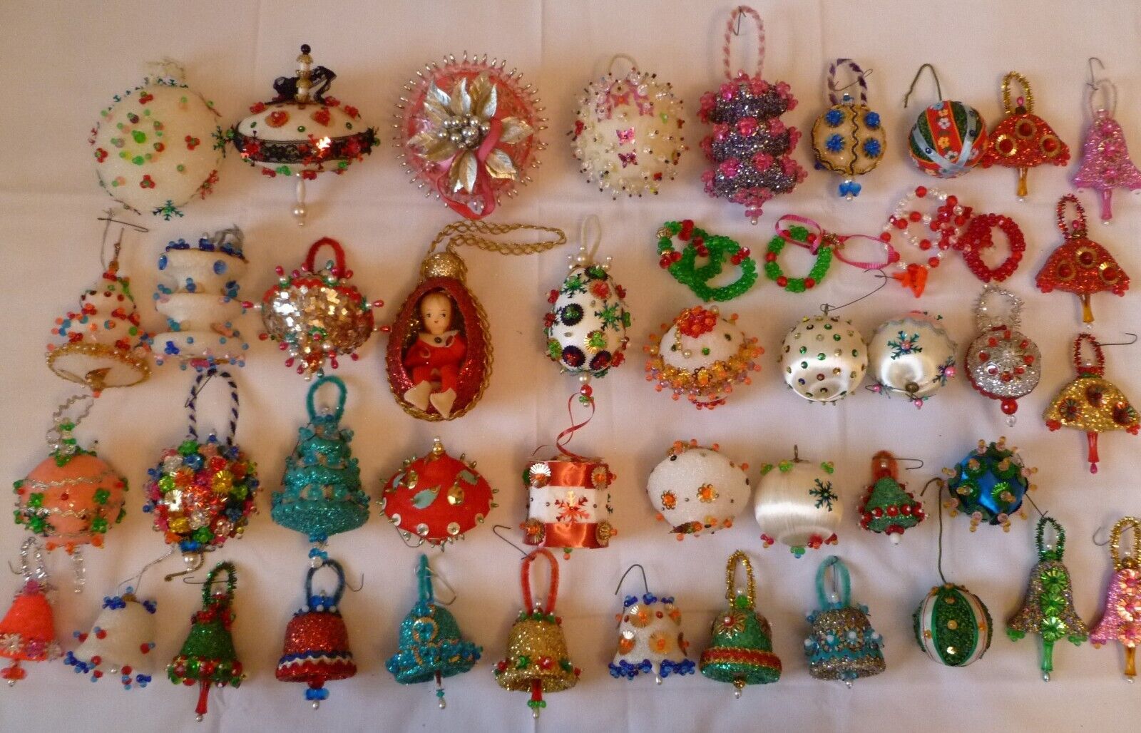 Set of 44 Vintage Christmas Ornaments Handmade Styrofoam Beaded ...