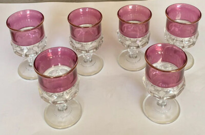 Kings Crown Ruby Red  Thumbprint Water Wine Goblet , set of 6, vintage