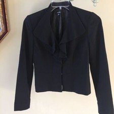 RAFAELLA Black Lined Ruffle Collar Blazer Size 4