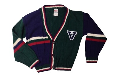 Red Camel Varsity Style Cardigan Sweater Youth Boys Size M Green Block Letter