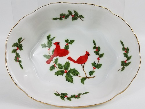 Lefton Dish Cardinals Holly Holiday 1984 China Japan Soap Candy Change Mints