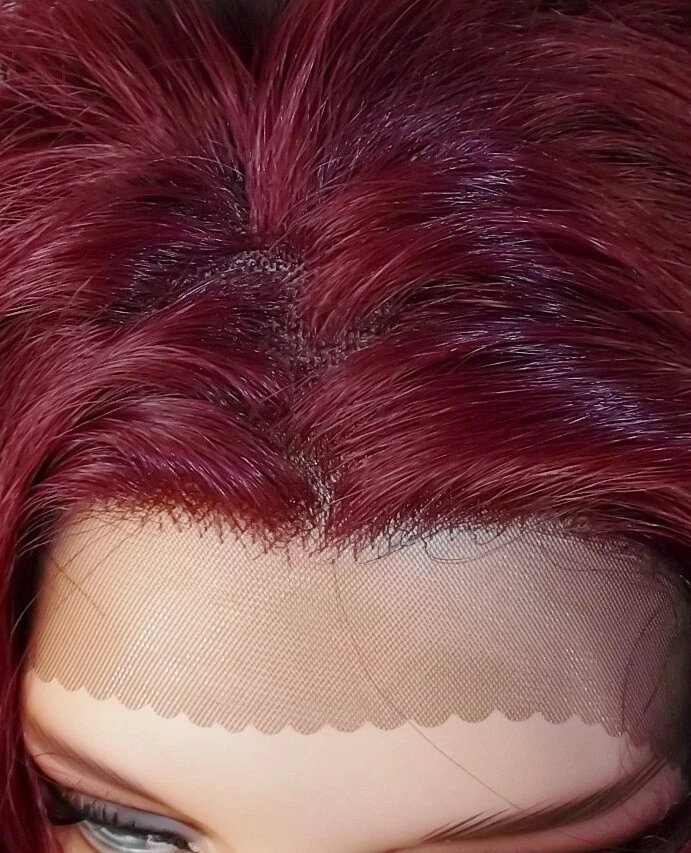 Peluca frontal de encaje profundo onda suelta vino y fuego rojo calor seguro largo EE. UU. Oli Foto 3 de 4