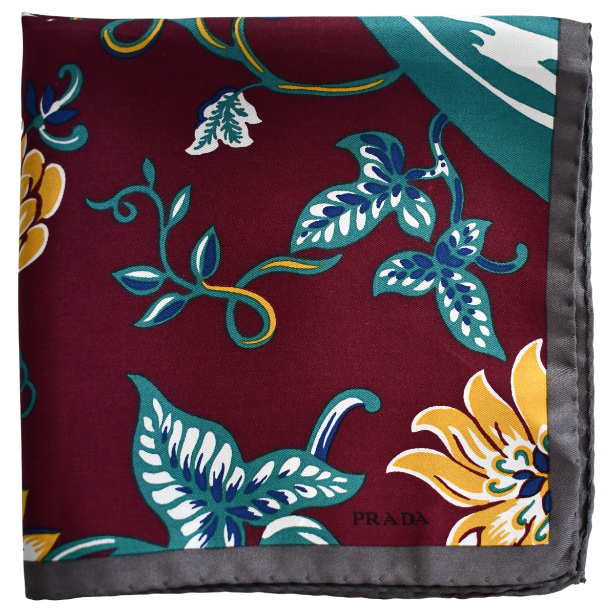 🆕️NEW Authentic PRADA FLORAL Printed 100% SILK Pocket Square