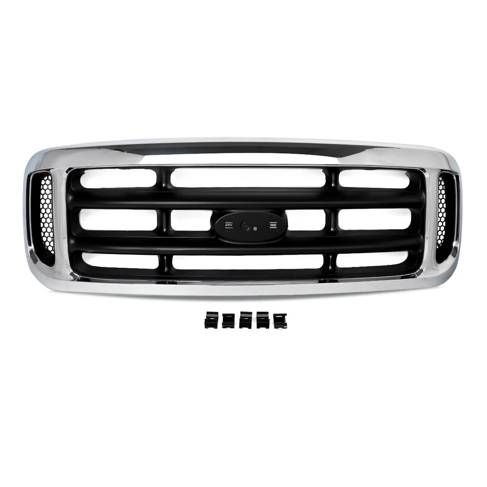 Chrome+Black Front Bumper Grille For 1999-2004 Ford F250 F-350 F-450 Super Duty - Изображение 2 из 4