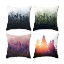 Set of 4 Pillow Covers 18x18, Rustic Forest Cushion Covers Cotton Set 45x45cm