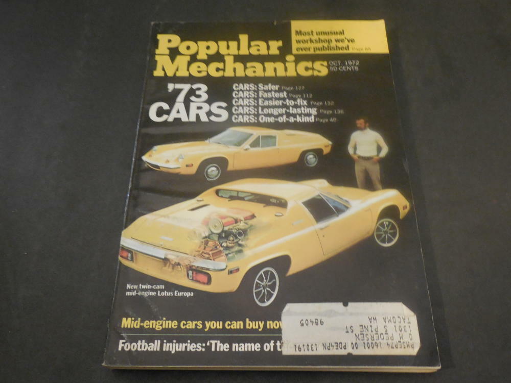 Popular Mechanics Oct 1972, Lotus Europa, Unusual Workshop      ID:33980