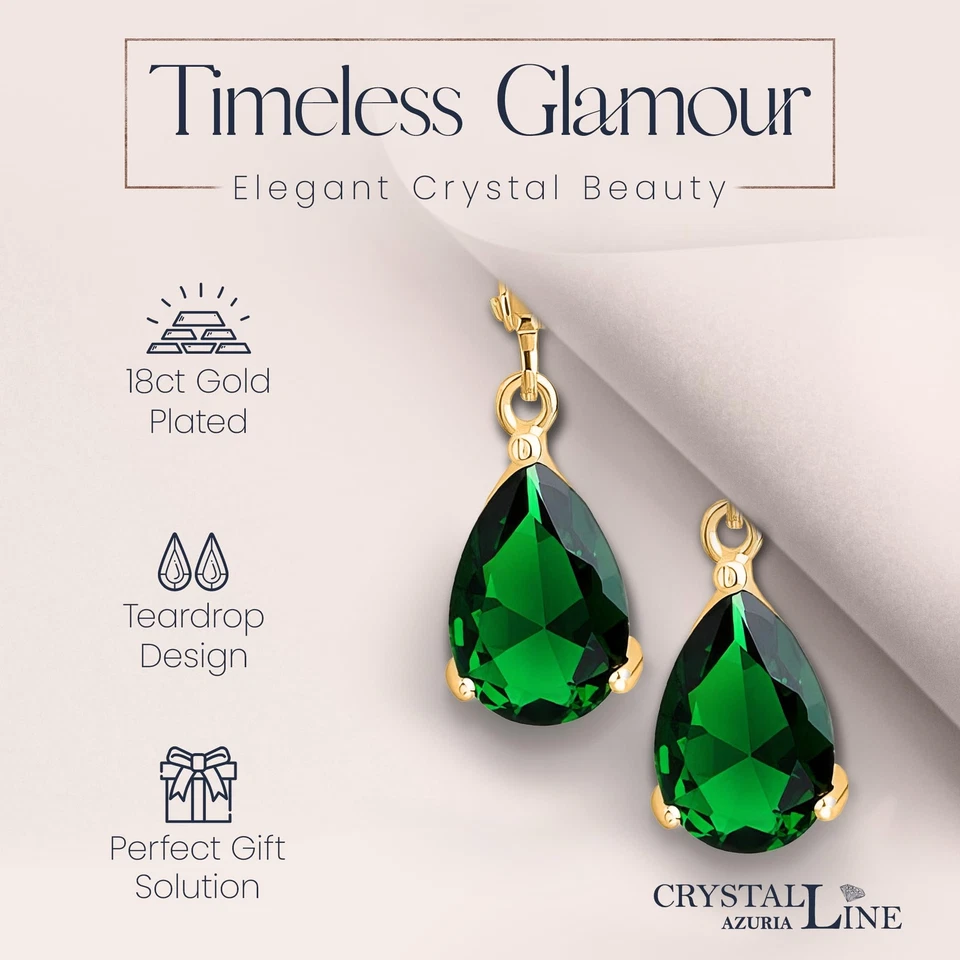 Tropfenform Ohrhänger mit Grüner simulierter Smaragd Zirkonia Kristalle 18 kt... - Bild 4 von 4