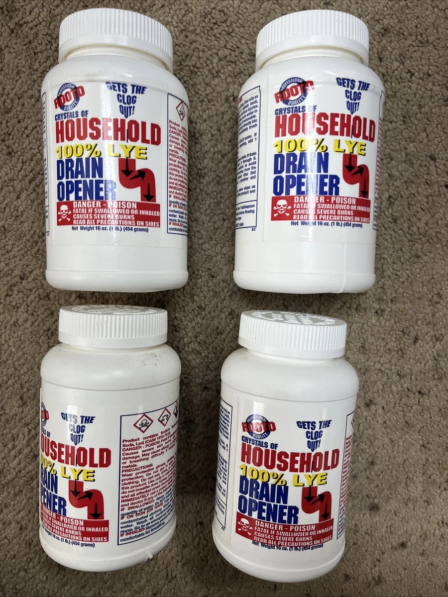 ROOTO 100% Lye Drain Opener Crystals of Household Sinks Tubs 1030 16 oz  (4PK) | eBay