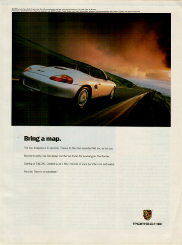 1999 Porsche Boxster Top Disappears in Seconds 2 Trunks Original Color Print Ad